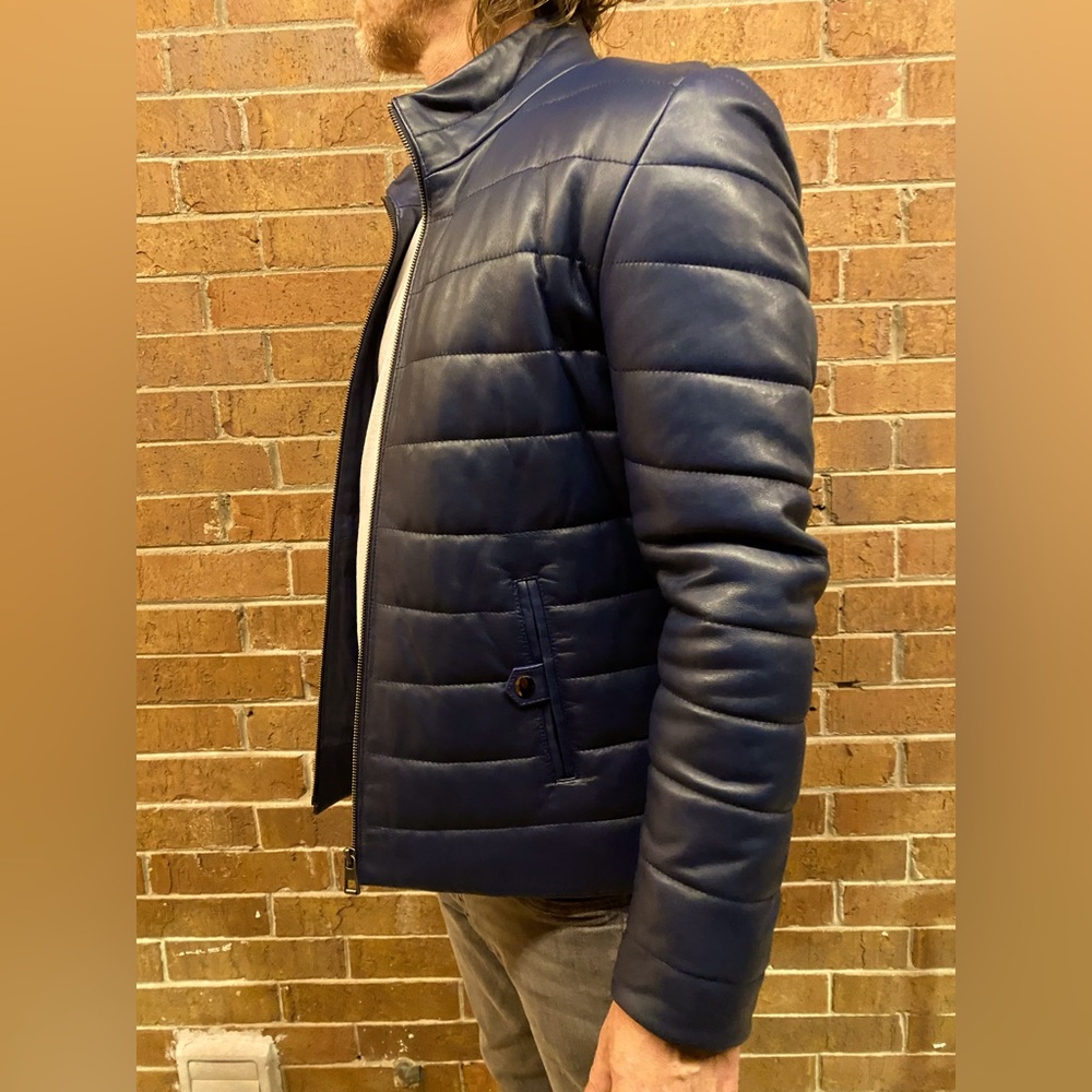 Giorgio Di Mare Dark Blue Leather Jacket : Medium Size